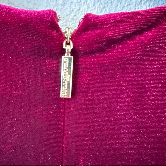 Karl Lagerfeld Velour Velvet Ruffle Hem Red Sheath Dress Sz 8 - Picture 4 of 14